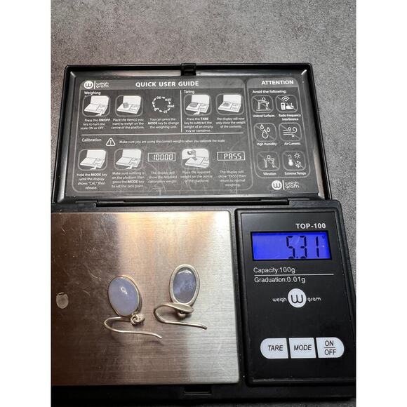 SOLD 
NEW Blue Chalcedony sterling silver drop earrings 5.31 grams - Picture 3 of 9